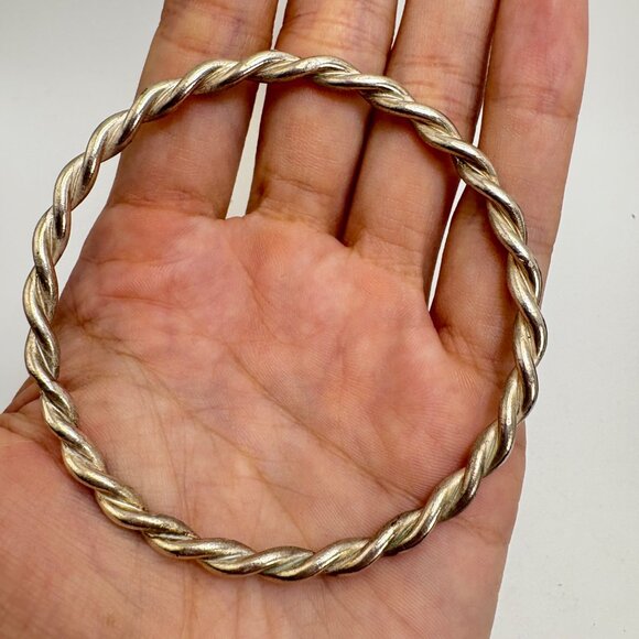 VTG Solid Sterling Silver 925 Twist Design Bangle Bracelet Size 7.5" Fit - Picture 7 of 10